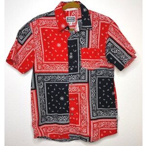 Cornerstore Bodega Mens Shirt Bandana Paisley Button Up Medium Red Black
